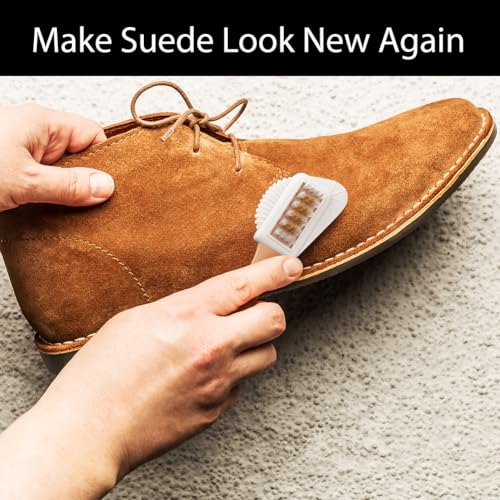 Suede Brush with Wood Handle – Nubuck Cleaner & Suede Shoe Brush | Suede Shoe Brush & Suede Cleaner — Rubber Bristles, Welts, Nylon/Brass Lift Dirt from Shoes, Boots, Bags & Purses - size: 2 - Suede Brush w/ Wood Handle