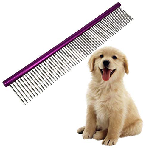 10-Inch Dog Combs for Grooming Matting, Metal Comb for Dogs and Cats | Greyhound Grooming Comb with Fine and Wide Rounded Stainless Steel Teeth for Detangling Medium to Coarse Fur - size: 10"