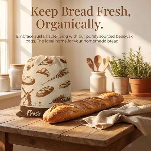 Beeswax Bread Bags for Sourdough Homemade Bread with Removable Lining | 2 Pack, 13x17", Cotton Linen, Natural, Easy Clean, Stay Fresh, Reusable, Home Baking, Holiday Gift, Farmhouse Style