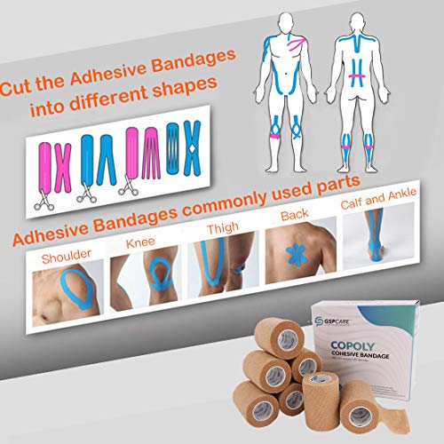 Self Adhesive Wrap Cohesive Bandages 12 Count 3" x 5 Yards, Medical Tape, Adhesive Flexible Breathable First Aid Non Woven Rolls, Stretch Athletic, Ankle Sprains & Swelling, Sports - color: Beige, size: 12 Count (Pack of 1)