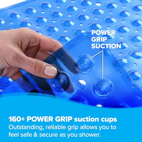 SlipX Solutions 21" Square Non Slip Shower Stall & Bathtub Mat, Blue | Anti Slip Essential Shower Mat For Bathers Of All Ages, 25% Stronger Suction Cups, Soft Underfoot, Machine Washable - color: Blue