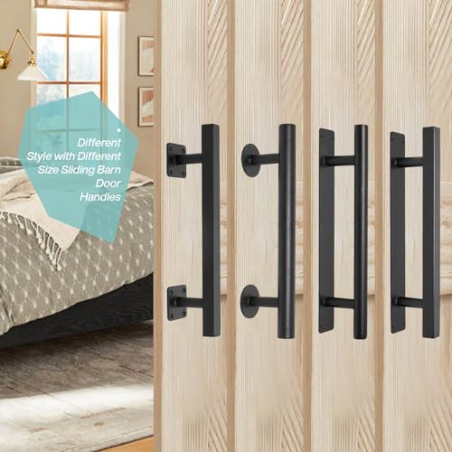 12 Inch Black Exterior Sliding Barn Door Handles, Gate Pull Handles | Pack of 2, Heavy Duty Metal, Indoor & Outdoor, Farmhouse Garage Fence Sheds Cabinet Closet Drawer Door Pulls, 2 Size Screws - style: Round