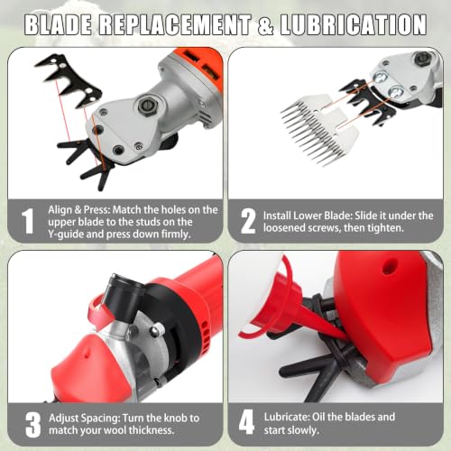 PAT JUUMG 1000W Sheep Shears Electric Farm Livestock Haircut with Blades Professional Animal Clippers 6 Speed Heavy Duty Electric for Thick Horses Sheep Alpacas Goats(Red) - color: Red