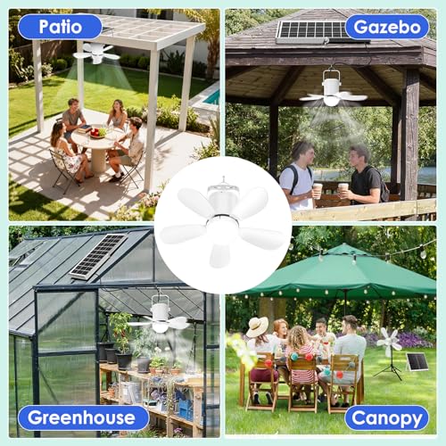 Solar Ceiling Fan Light, Portable Solar Powered Gazebo Fan Light for Outside, Rechargeable Battery Camping Fan Light with Remote, for Outdoor Canopy Tent RVs Porch Patio Greenhouse Pergola - size: 17" Ceiling Fan L