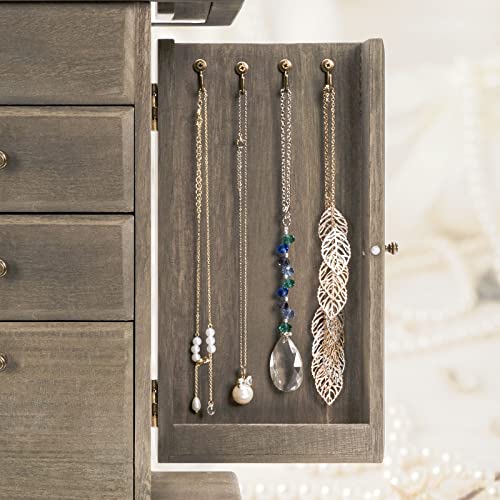 Emfogo Jewelry Box for Women, Rustic Wooden Jewelry Boxes & Organizers with Mirror, 4 Layer Jewelry Organizer Box Display for Rings Earrings Necklaces Bracelets (Weathered Gray) - color: Weathered Gray