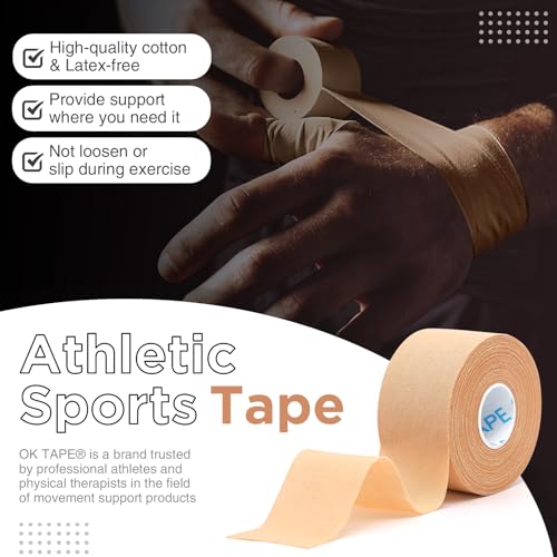 OK TAPE 4 Rolls Athletic Tape, Sports Tape for Injuries, Rigid, Easy Tear | Medical Tape, Wrist Tape, No Sticky Residue, Secure Ankle, Finger, Knee- 1.5inch x 15yards (Beige) - color: Beige-4 Rolls, size: 15 yards