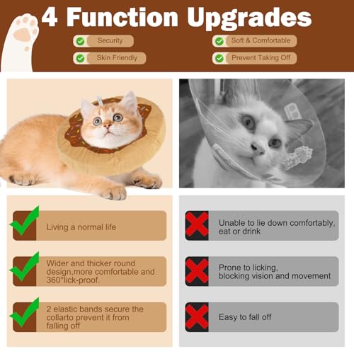 Cat Cone Collar Soft, Cat Recovery E Collar After Surgery to Stop Licking, Adjustable Waterproof Neck Elizabethan Pet Kitten Puppy Donut Pillow for Cats Wound Healing, Donut - color: Donut, size: Small(5-9.5in)