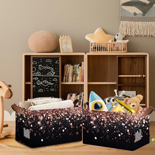 Pink Glitter Storage Baskets,Foldable Organizer Bin with Handles for Home Living Room Bedroom Closet Box 17x11.5x10Inch - color: Pink Glitter