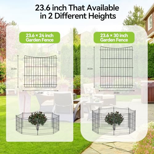 INJOPEXI Garden Fence 12 Panels 23.6ft(L)×24in(H) Decorative Garden Fences with 11 Panels + 1 Gate, Rustproof Metal Wire Temporary No Dig Rabbit Animal Barrier Fencing Dog Fence for Yard Patio Outdoor - size: 12 Panels 23.6ft(L)-24"(H) - With Gate