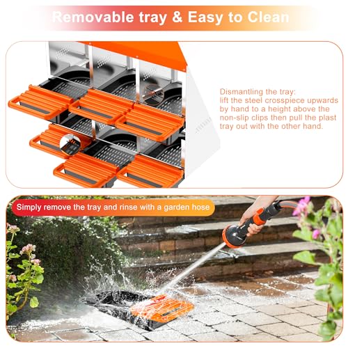 Chicken Nesting Boxes, Roll Away Nest Box for Egg Collector, 6 Holes Orange | Metal Nesting Box for Laying Eggs with Lid Cover to Protect Eggs, Easy Wipe, Slide Out for Quick Bedding Change and Rinse - size: 6 Holes