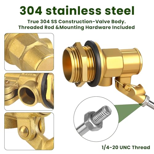 Stainless Steel Float Valve for Water Tank, Automatic Water Level Control Valve with Adjustable Rod, 1/2" & 3/4" NPT Fill Valve for Livestock Water Trough, Farm and Storage Tanks - size: 20m'm/0.78inch