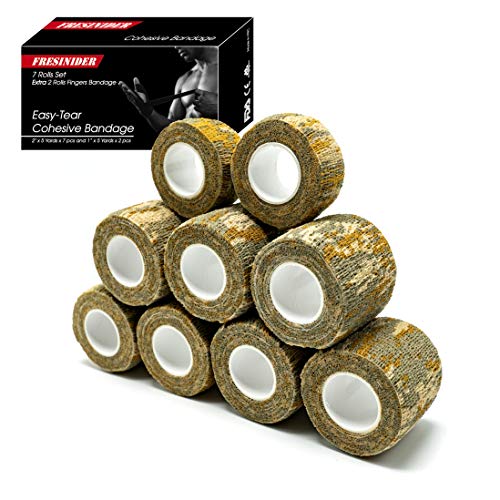 FRESINIDER 9 Rolls Self Adhesive Wrap Athletic Tape Gauze, Breathable Elastic Cohesive Bandage for Sports Injury & Pet (7 Pcs 2" x 5 Yards + 2 Pcs 1" X 5 Yards) (Digital Desert Camo) - color: Digital Desert Camo