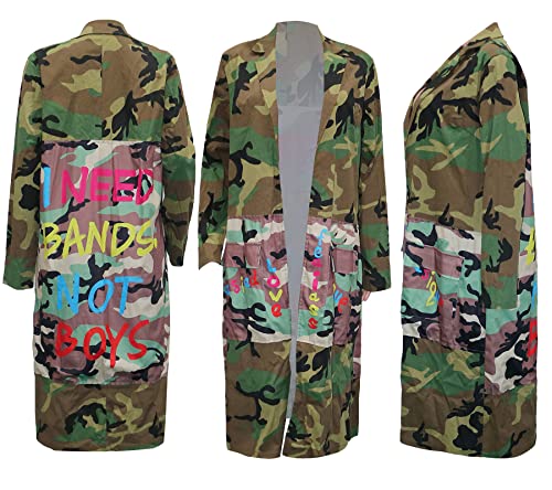 Vakkest Camo Blazer Jacket for Women Lapel Long Sleeve Open Front Cardigan Coat Classic Pockets Overcoat Outwear - color: C#green, size: Large