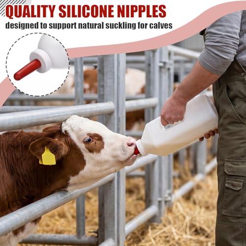 2 Sets Calf Feeding Bottle with Nipples,2 Quart + 3 Quart | Replacement Silicone Nipples, Calf Bottles with Handles, Durable Milk Feeding Bottle for Calves, Nursing Supply for Livestock - size: 1 Count (Pack of 2)
