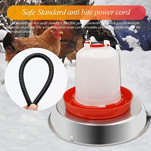 Chicken Waterer Heater,14 Inch Poultry Water Heated Base for Winter | 5 Gallon Freeze Proof Heated Chicken Waterer with Anti-bite Cable for Poultry Fountains Water Bowl Plastic Metal Waterer