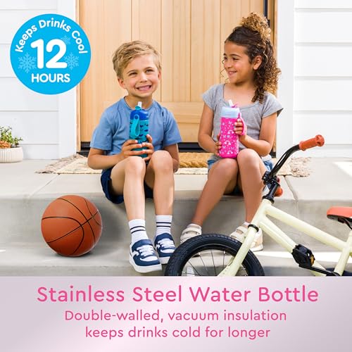 Bentgo Kids Stainless Steel Water Bottle, Leak-Proof, 14 oz, Bite & Sip | Vacuum Insulated, 18/8 Stainless Steel, 12-Hour Cold, Dishwasher Safe, BPA-Free (Rainbows & Butterflies) - color: Rainbows & Butterflies