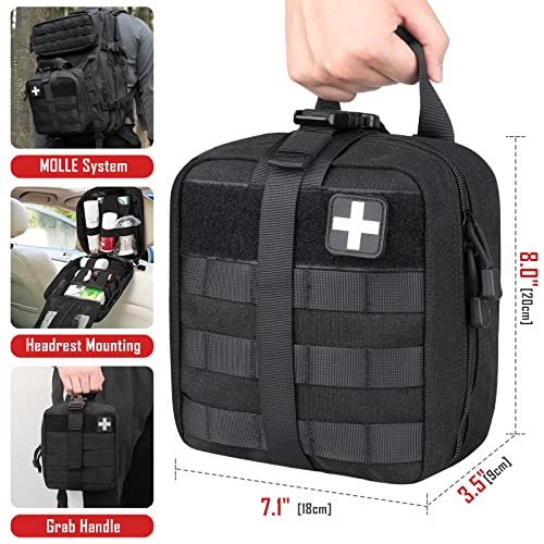 LIVANS 1000D First Aid Bag Empty, Medical Ifak Pouch for Emergency & EMT | Molle Compatible, Rip-Away & Quick-Release Design, Versatile for Tactical, Camping, Hiking and Travel - color: Black(7.1"l X 3.5"w X 8"h)