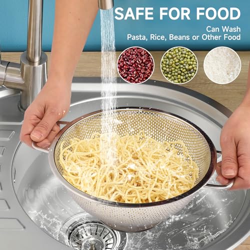Colander for Kitchen, 3QT, Stainless Steel Colander Strainer with Handle for Fruits Vegetables Cooking Food, Dishwasher Safe - size: 3QT