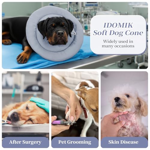 IDOMIK Dog Recovery Collar, Waterproof Soft Dog Cone After Surgery | Comfy Protective Elizabethan Collar Alternative for Dogs Cats, Adjustable Pet Neck Donut Cone Anti-Licking Wounds,Blue,L - color: Blue, size: L