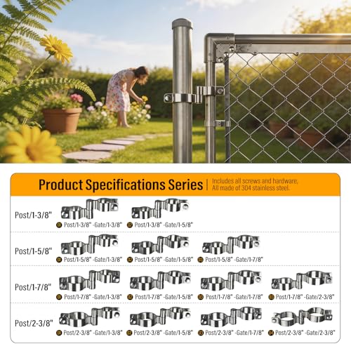 2 Pack 2-3/8" x 1-3/8" Chain Link Fence Gate Hinge, 304 Stainless Steel Heavy Duty Male Female Post Hinges with Bolts and Nuts - color: 2-3/8", size: 1-3/8"