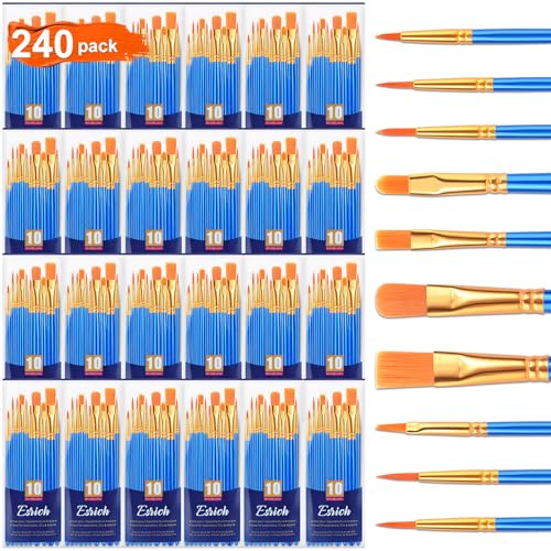 ESRICH 240PCS Paint Brushes, Paint Brush for Acrylic Painting | Artist Paintbrushes for Oil Watercolor, Body Face Rock Canvas, Small Paint Brushes for Kids - color: Blue, size: 240