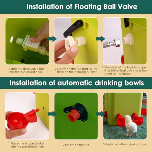 Automatic Chicken Waterer with Float Valve for Poultry | 3.2 Gallon Hanging Poultry Waterer, 6 Water Cups, Large Duck Quail Turkey Goose Chicken Coop Water Dispenser