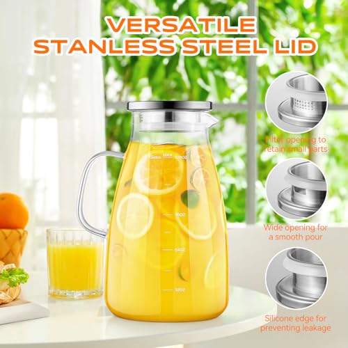 Aofmee Glass Pitcher with Lid and Handle, Glass Water Pitchers, 1 Gallon | Thickened Borosilicate Glass Iced Tea Pitcher, Drip-free Spout, Heat Resistant, Stovetop Dishwasher Safe Jug Jar - size: 1 Gallon