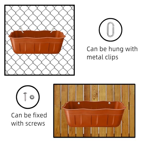 Chicken Feeder Waterer,Hanging Goat Feeders,Feed Trough 3.5 Quart 6 Pack,Hanging Fence Feed Trough for Poultry Livestock,Terracotta - color: Terracotta, size: 3.5 Quart (6 Pack)