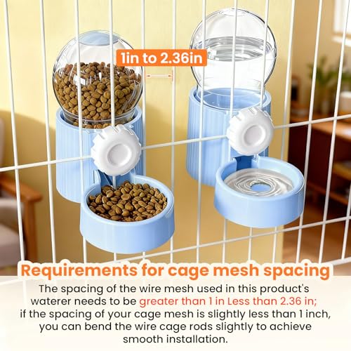 38oz Rabbit Water Dispenser and Feeder Set (Blue) | Large Hanging Automatic Food Water Dispenser, for Bunny Guinea Pig Chinchilla Ferret Cage Accessories - color: Blue