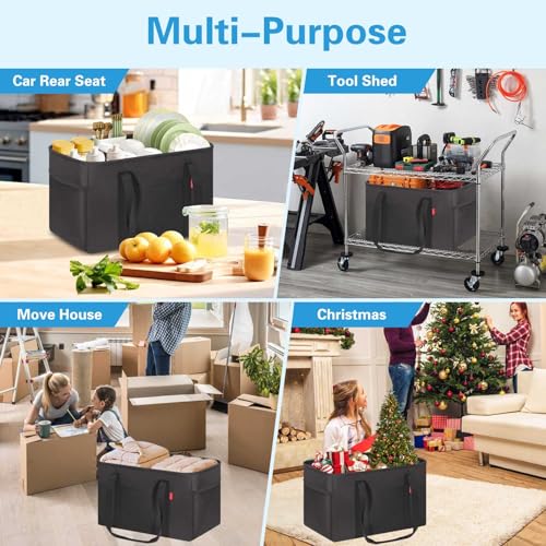 LHZK 2 Pack Utility Tote Bag with Metal Wire Frame and the Sides Rinforced, Large Tote Bag with Handle, Reusable Grocery Bags Foldable, Beach Bag, Car Tote (Black, 18.5''x11.8''x11.5'') - color: Black, size: 18.5''x11.8''x11.5''-2 Pack