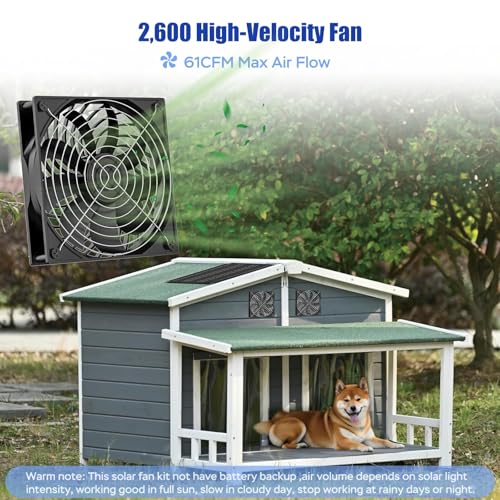 MARBERO 4.7 Inch Solar Powered Fan Kit, 15W Solar Panel with 2 Waterproof Fans, Intake or Exhaust Air Fan wtih 13 Ft Cable for Outside Backyard Chicken Coops, Greenhouses, Dog Houses, Pet Houses - color: Brown