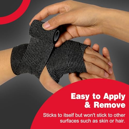 AZEN 120 Pack Self Adhesive Bandage Wrap Black, 2" X 5 Yards Black Athletic Tape, Vet Wrap, Ankle Tape, Cohesive Bandage Wrap - color: Black, size: 2IN - 120Pack