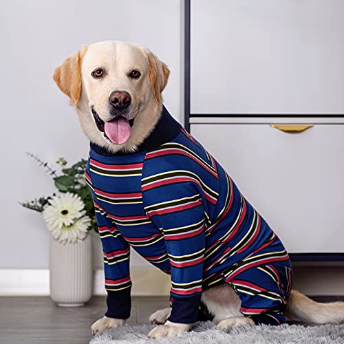 Dog Surgery Recovery Suit Female Male for Dogs After Surgery Medium Large Dogs Onesie Dog Pajamas Pjs Clothes (Navy Stripes, 28 (Chest 26.77 in | Backlength 18.11)) - color: Navy stripes, size: 28 (Chest 26.77 in | Backlength 18.11)