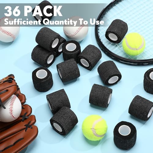Treela 36 Pcs Self Adherent Bandage 2" X 5 Yard Wrap Breathable | Cohesive Bandage Elastic Adhesive Tape for Stretch Athletic Sports Wrist Ankle - color: Black, size: 2" X 5 Yard
