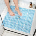 HITSLAM Shower Mat Anti Slip, 24x24 Inch Cut to Fit No Odor Soft TPE Shower Stall Mat, Square Bath Mat with Suction Cups and Drain Holes, Soft on Feet, Blue - color: Blue