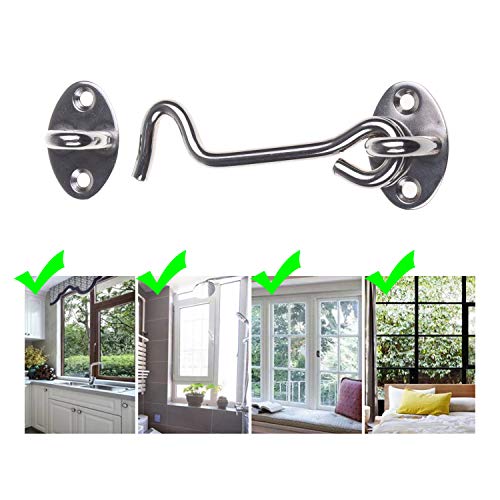 Kare & Kind 4-Inch Hook and Eye Latch, Silver Door Latch, 1 Pack | Metal privacy hardware with 4 screws for gates, barn doors, cabinets, windows, sheds, bathrooms, RVs, and solid frames - style: 1-Silver