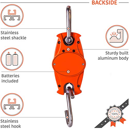 Digital Hanging Scale 660 LB 300 KG Cast Aluminum Case - Professional Heavy Duty Waterproof Fish Scale - Portable Durable Crane Scale for Luggage Weight Suitcase Hunting Farm Bow Fishing Scale - color: Orange, size: Heavy Duty