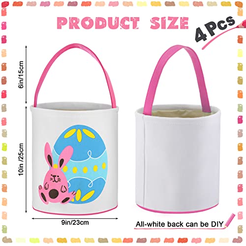 4 Pcs Easter Basket Bags Canvas Bunny Baskets Egg Bunny Tote Bag Easter Eggs Hunt Bucket Rabbit Fluffy Tails Party Celebration Toys Carry Candy Rabbits Print Buckets for Gift Sets - style: Pastel Bunny