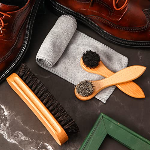 4 Pcs Horsehair Shoe Brush Kit Polishing Daubers Applicators Leather Care Brushes Shine Cleaning Cloth with Case(Shoe Brush Set F) - style: Shoe Brush Set F