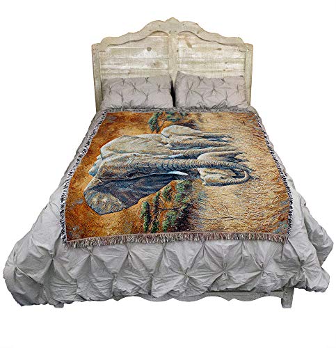 Pure Country Weavers Loving Mother Elephant & Calf Blanket by Lucie Bilodeau - Gift Tapestry Throw Woven from Cotton - Made in the USA (72x54) - color: Elephant
