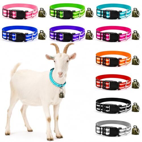10 Pack Reflective Goat Collars with Bells, Adjustable for Sheep | Goat Bells for Collars, Reflective Nylon Straps, 13.7-20.5 in Adjustable Fit, Quick-Release Buckles, For Goats & Sheep