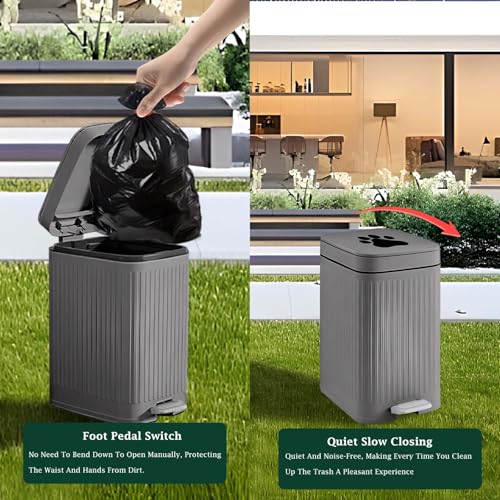 Dog Poop Trash Can Outside - 5L/1.3Gal Small Outdoor Trash Can with Lid | Outdoor Dog Poop Trash Can with Foot Pedal, Dog Waste Container with 40 Bags, Lid Soft Close for Pet, Gray - size: 5L Grey Trash Can