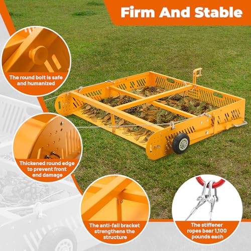 POPMOON 2-in-1 Horse Manure Fork Tow Behind Trailer, 330 lb Paddock Cleaner | Tow behind manure collector, reinforced frame, easy assembly, fits ATV UTV lawn tractor, pasture, stable and farm cleanup - size: 44" L - with wheels