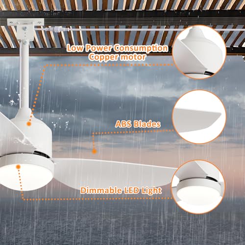 Depuley Outdoor Ceiling Fan with Light: 42 Inch White Waterproof Gazebo Fans with Lights Outdoor Hanging - Plug in Remote App Control for Patio Indoor Farmhouse Porch - 6 Speed Reversible DC Motor - color: White 01, size: 42 Inch