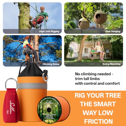 Arborist Throw Line Kit - Ultra Slick 166ft Polyester Rope with 9Oz Weight Throw Bag Low High Limb Throwing Adults Forestry Tree Trimming Cutting GEA - size: 166FT Rope with 9 Oz Throw Bag