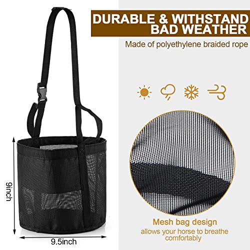 2 Pcs Horse Feed Bag, Heavy Duty Mesh Feeder with Adjustable Strap, Black | Hay Bag, Grazing Muzzle, Slow Feeder, Trail Riding, Stall Use, Equine, Waterproof Bottom, Breathable Mesh, Padded Neck - color: Black