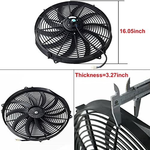 BLACKHORSE-RACING 16" 16 inch Electric Radiator Fan High 3000 + CFM Thermostat Wiring Switch Relay Kit Black - size: 16 Inch