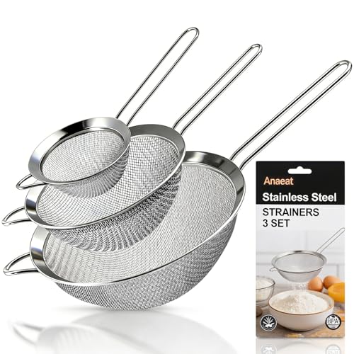 Anaeat Fine Mesh Strainers - Premium Stainless Steel Colander Sieve Sifters, with Durable Mesh and Sturdy Handle, Excellent for Sifting Dry ingredients, Flour, Pastas, Rice, Tea (2.8"+4.73"+7.09") - color: 2.8"+4.73"+7.09" Diameter (Set of 3)