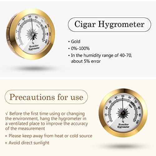 Frienda 2 Pcs Hygrometer 2 Inch Round Cigar Humidor Cabinet,Gold | Analog Dial Monitors Humidity, Maintains Optimal Cigar Moisture, Clear Scale Easy to Read, Ideal for Humidor Storage Boxes - color: Gold
