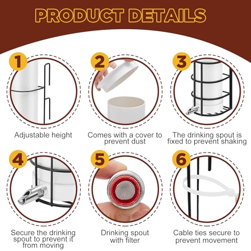 1 Sets Vertical Pig Waterer with Steel Nipples Cover and Cable Tie Adjustable Height Easy Mounting Drinker Kit for Pig and Other Livestock (White,Small)